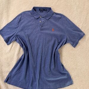 Polo Ralph Lauren Classic Fit Blue Polo Shirt Orange Pony Size L